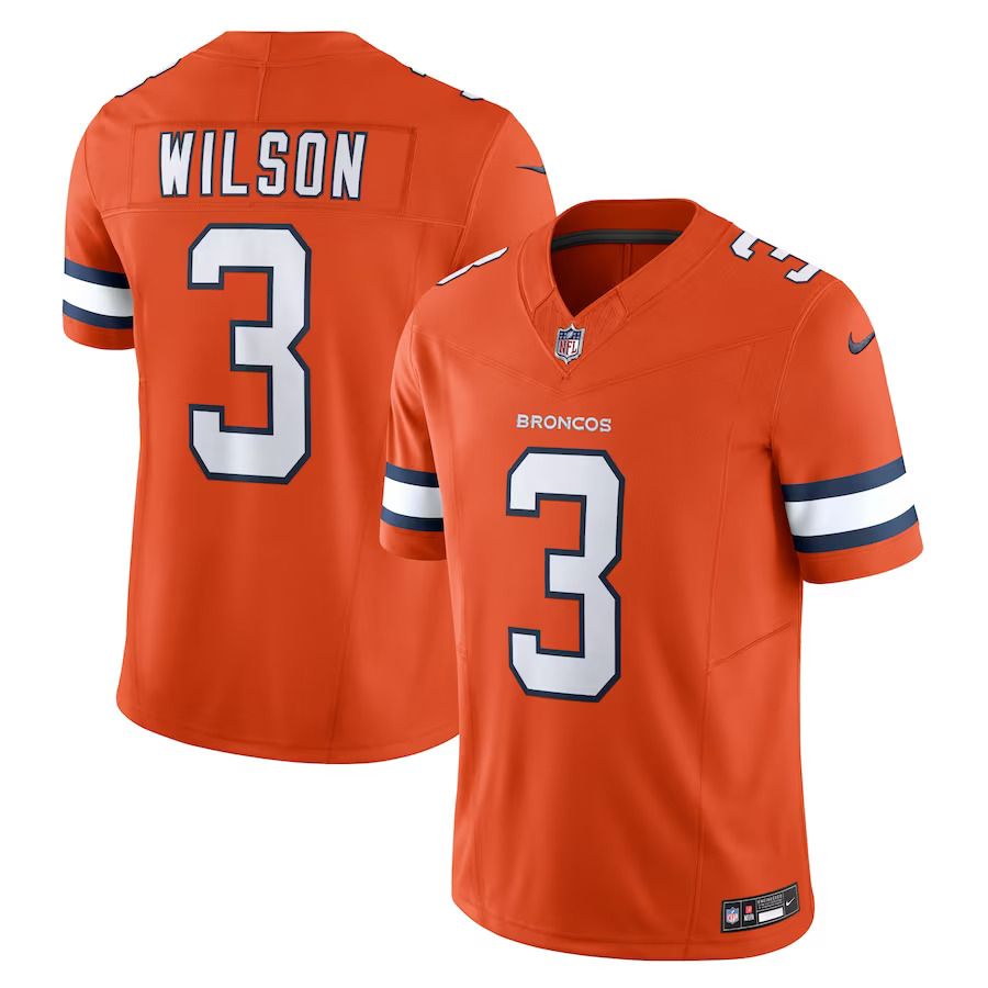 Men Denver Broncos 3 Russell Wilson Nike Orange Vapor F.U.S.E. Limited NFL Jersey